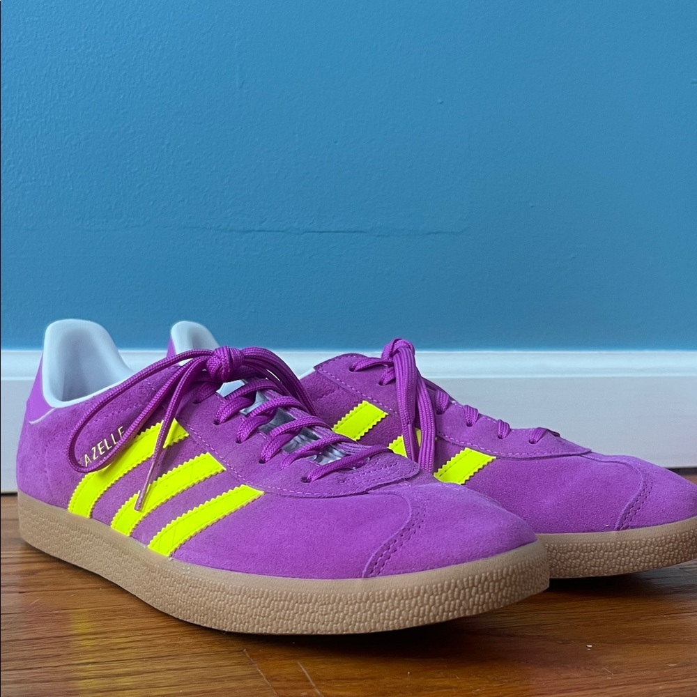 adidas Gazelle Purple and Yellow Athletic Shoes